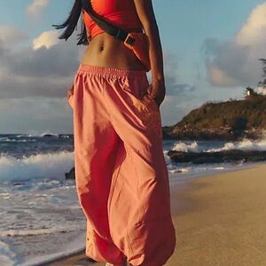 Free people pink/orange baller embroidered pants in pacific sand #freepeople